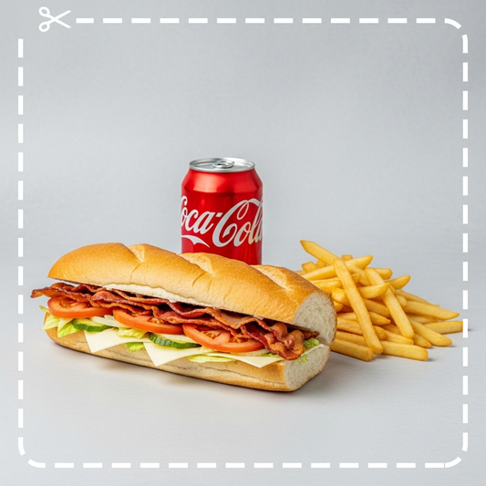 One 8" Subs. Order of French Fries & Can of Soda (12 oz.)