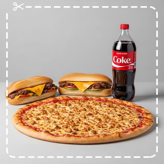 One X Large 16" Pizza with 1 Topping & Two 8" Subs & 2 Ltr. Soda
