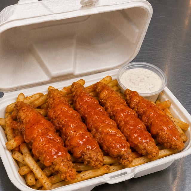 Buffalo Chicken Tender with Fries.