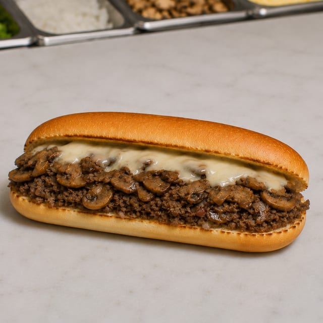 Mushroom Cheesesteak Submarine.