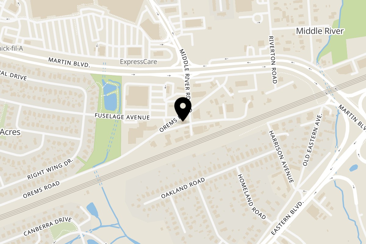 Map showing the location of Perry's Pizzeria on 2015 Old Orems Rd #4116 in Middle River